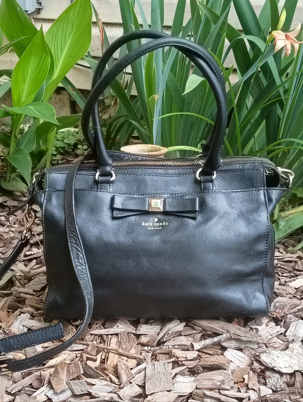 Kate Spade Jeanne Holly Street Bag Black Leather Satchel with Bow